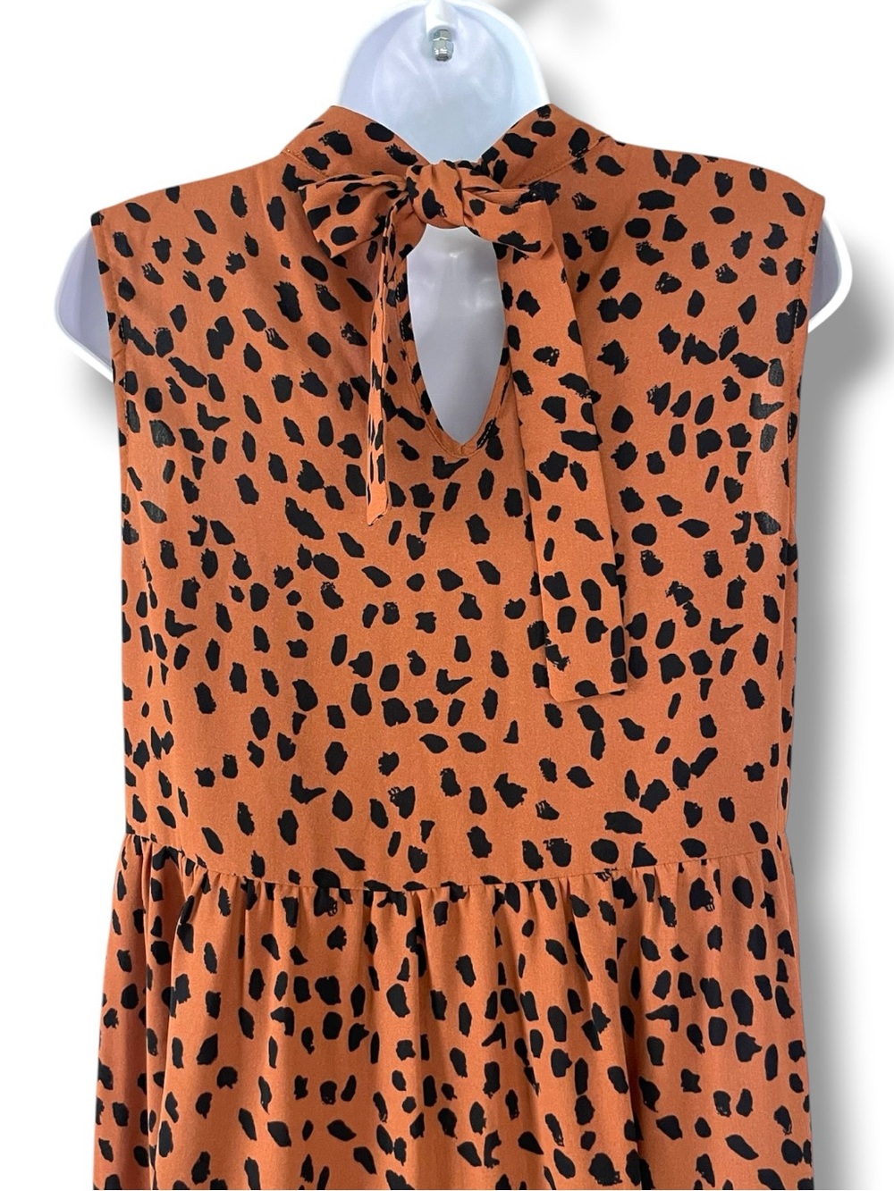 Calista Leopard Print Dress Bow Tie Neck Sleeveless Tiered Quiet Luxury Y2K - Picture 7 of 9